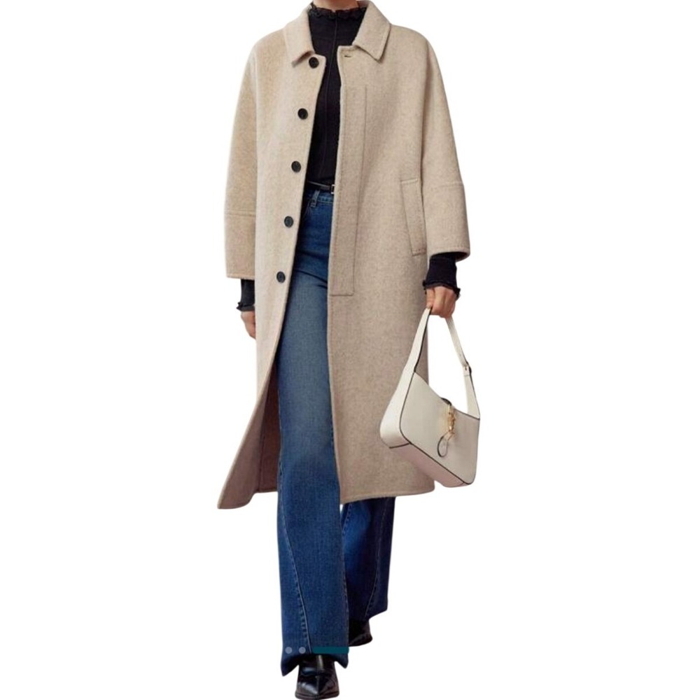 MOTF Premium Wool Blend Longline Overcoat Oatmeal Beige‎ Minimalist Coat Size M